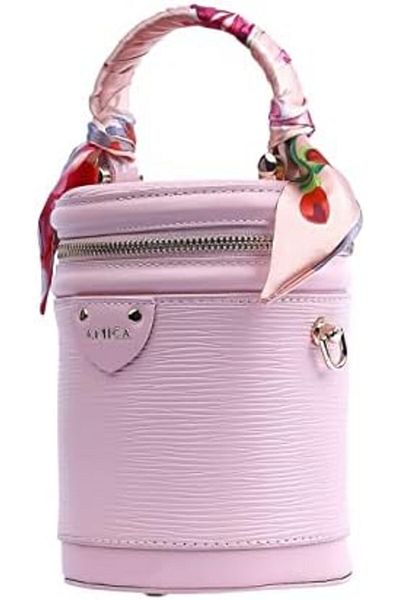 AMICA Celeste Women’s Leather Cylindrical Crossbody Handbag Top Handle Twisted Scarf