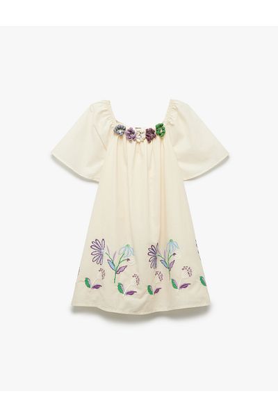 Koton Cotton Dress with Embroidered Floral Applique Detail