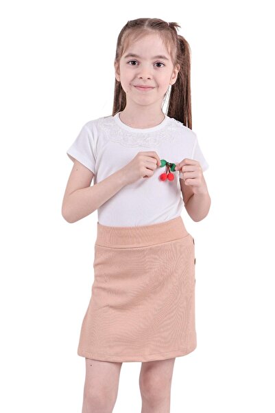 ERDEM KIDS Tricou pentru fetiță, guler din dantelă, cireș și detaliu cu nastu...