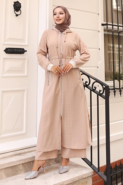 Modamihram Комплект с качулка и връзки на талията, бежов 19236