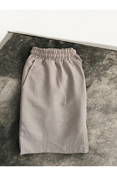 Barato Σορτς βερμούδα με ελαστική μέση από λινό με κορδόνια μεγάλου μεγέθους