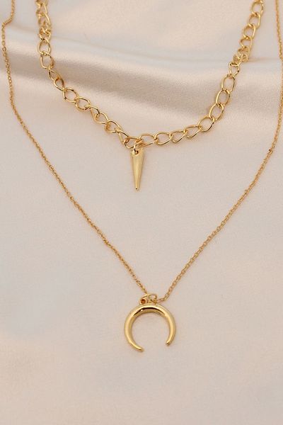Clariss Gold Color Metal Double Chain Accessory Necklace