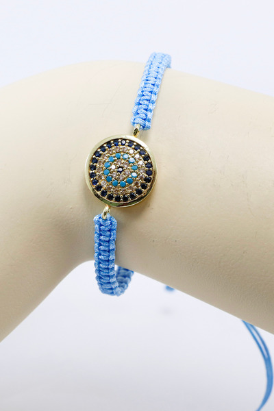 biuti Baby Blue Elevator Gold Zircon Stone Evil Eye Bracelet, Gift Bracelet