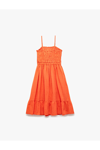 Koton Viskon Karışımlı Pileli Gipeli Askılı Elbise