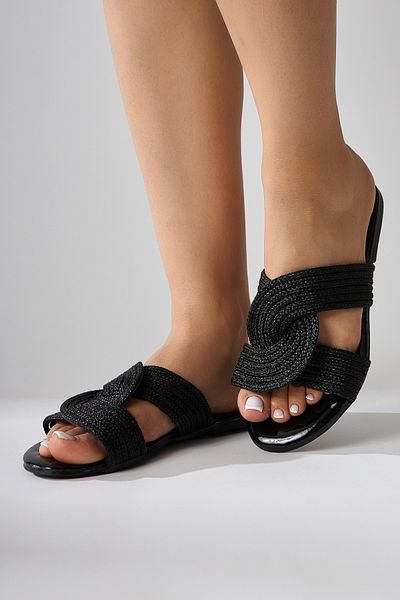 Limoya Nihaal Black Cross Strap Flat Sole Women's Slippers