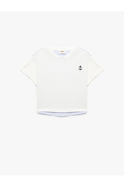 Koton Crew Neck Short Sleeve Cotton T-Shirt with Anchor Print Detail