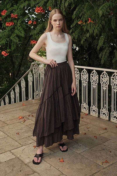 Hooopstore Φούστα Boho Cross Layer Voile καφέ