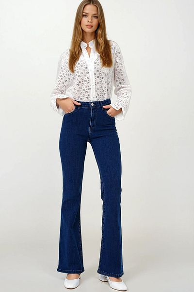 VAGGON High Waist Washed Flared Jean Trousers