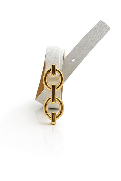 ZEKTON Women's White Faux Leather Belt - Stylish Belt with Gold Buckle