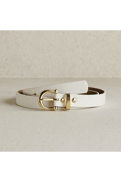 ZEKTON Women's White Faux Leather Belt - Stylish Belt with Gold Buckle