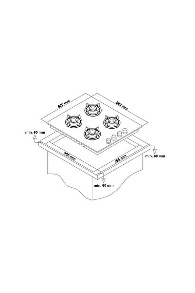 Simfer 3326 4g 60cm Ank. Retro Bej Cam Ocak, Emaye Izgara
