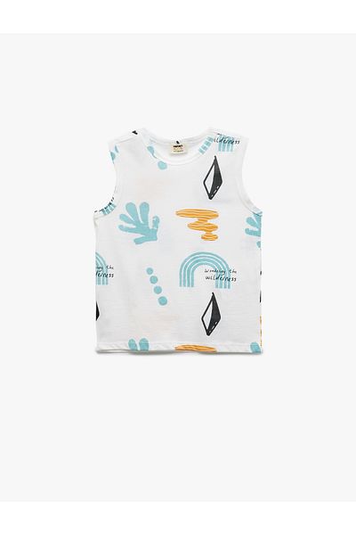 Koton Cotton Printed Crew Neck Sleeveless 2-Piece Undershirt Set