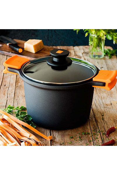 Bra Oală cu capac de sticlă BRA, metal negru, aluminiu turnat, Ø 28 cm