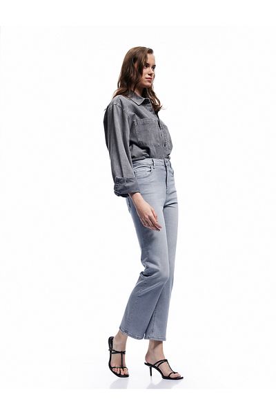 Koton High Waist Slim Fit Button Pockets Spanish Leg Crop Jean Pants - Flare Jeans