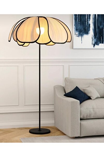 Fico Home Ayaklı Lambader Modern Jumeriah Dekoratif Lambader Siyah Gövde Ekru...