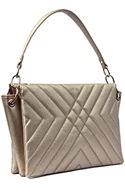 AMICA Alessia Women’s Vegan Leather Quilted Top Handle Metallic Gold Bag Convertible Clutch In Peb