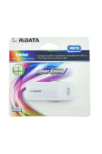 ridata USB 3.0 Flash Drive RiDATA 64 GB, EZdrive HD19WT, retractable connector, white