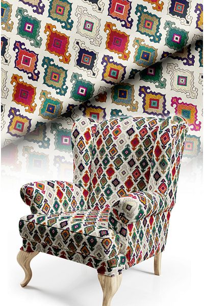 CANİLA Traditional Baklava Patterned Digital Printed Upholstery Seat Fabric. High Quality Non-Stretch Fabric
