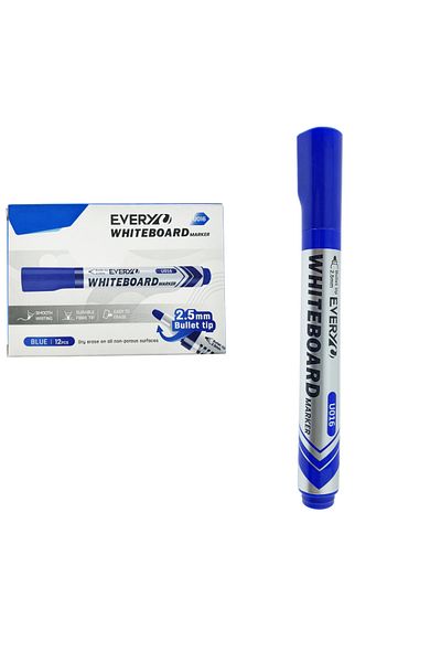 OEM Set of 12 blue whiteboard markers, round tip 2.5 mm, smooth writing, Everyday 016, 144 mm, dry erase