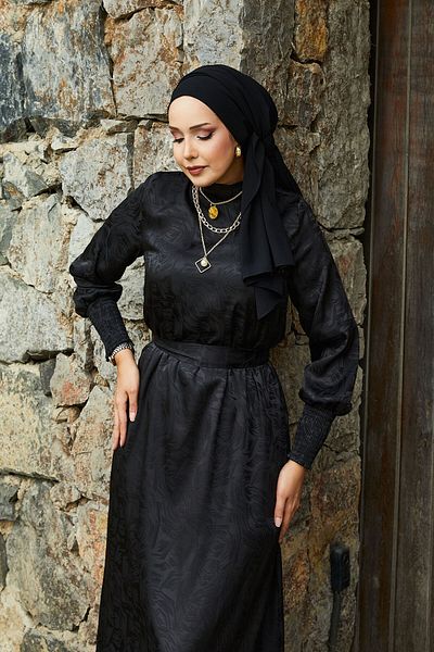 EBRUTESETTÜR Mobile Belted Sleeves Gipeli Jacquard Dress