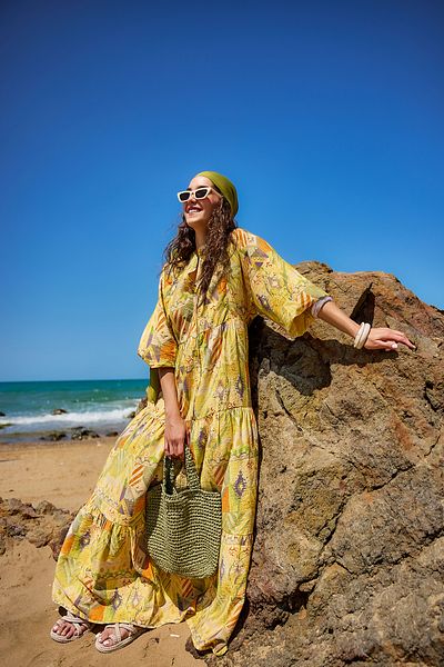 LOCCO Women's Zigzag Patterned Dress Yellow