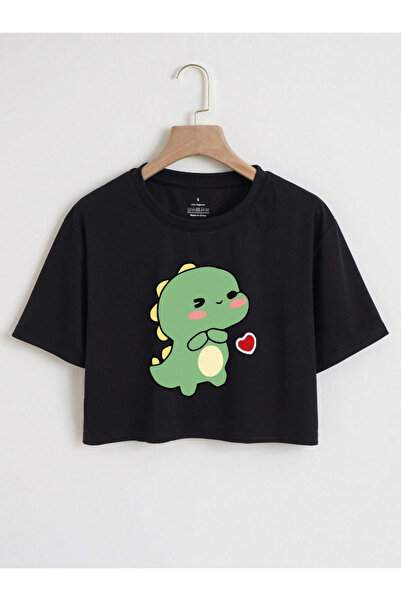 COHERENT Tricou crop din bumbac cu decolteu crew, cu imprimeu personalizat, c...