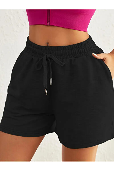 LAUSRA Kadın Esnek Rahat Giyim Siyah Mini Kesim Şort Denizde Plajda Giymelik