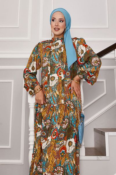 EBRUTESETTÜR Ruffle Detailed Patterned Hijab Dress
