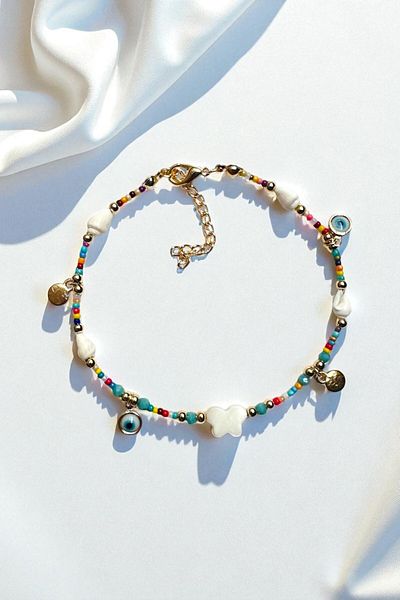 PETEK AKSESUAR Colorful Bead Sea Shell Evil Eye Anklet