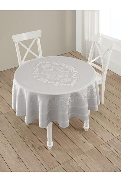 Karna Home Panel Jacquard Caramel Round Table Cloth