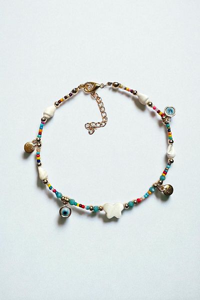 PETEK AKSESUAR Colorful Bead Sea Shell Evil Eye Anklet