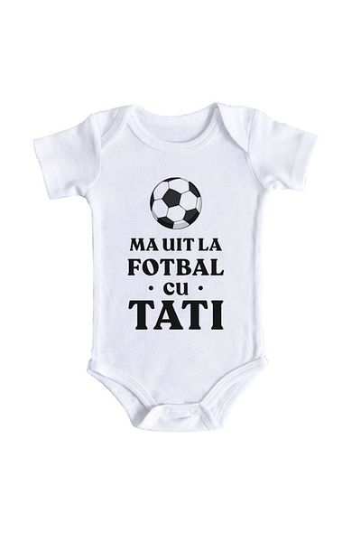 OEM Body bebe personalizat - Ma uit la fotbal cu tati, alb, 100% bumbac, 6-12 luni