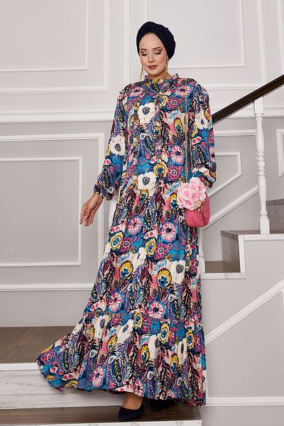 EBRUTESETTÜR Ruffle Detailed Patterned Hijab Dress