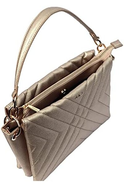 AMICA Alessia Women’s Vegan Leather Quilted Top Handle Metallic Gold Bag Convertible Clutch In Peb
