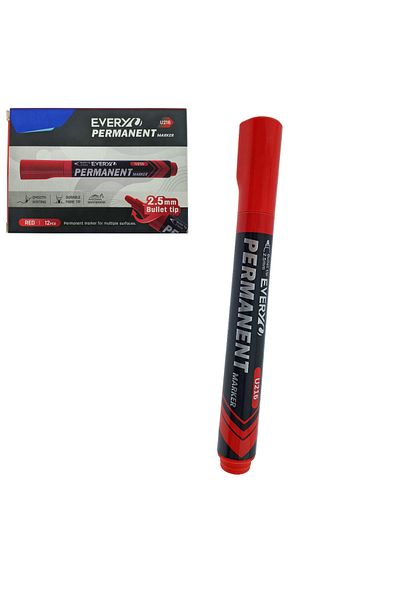 OEM Set of 12 permanent red markers with 2.5mm round tip, waterproof, smooth writing, Everyday U216