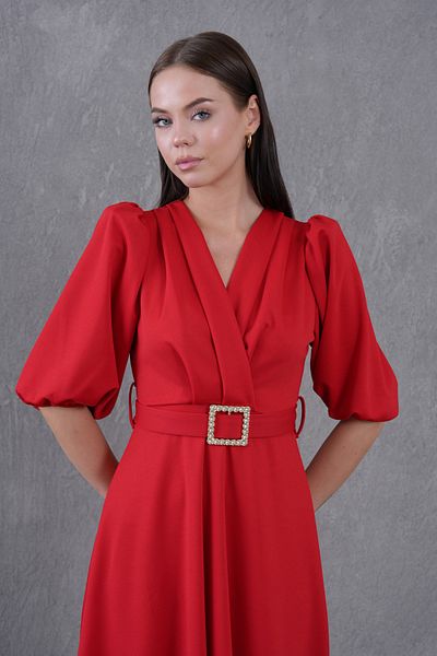 Secret Passion Lingerie New Season Stretch Fabric Double Breasted Collar Stone Belt Detailed Women's Midi Evening Dress 3602