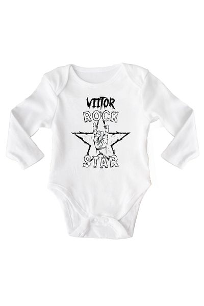 OEM Body bebe, Viitor rock star, 3 -6 luni, maneca lunga, bonisa creativ, alb, 100% bumbac