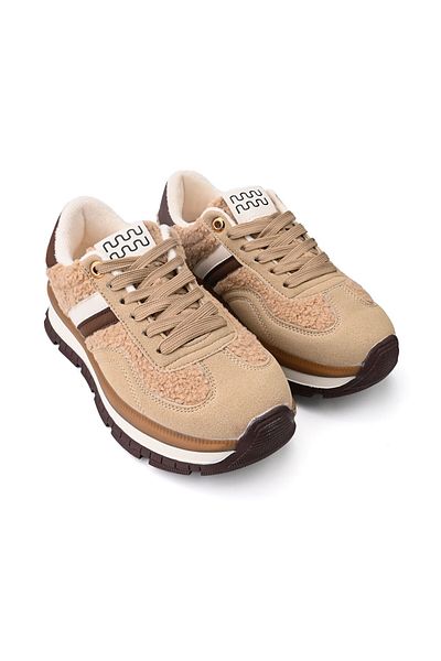 Tmall Women's Sports Shoes, With Fur Interior, D1444, Khaki
