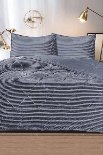 Çeyiz Diyarı Derya Double Plush Bedspread Gray