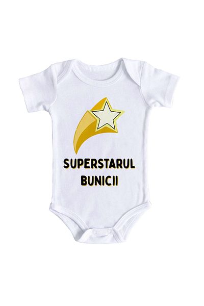 OEM Body bebe, superstarul bunicii, 0 -3 luni, maneca scurta, bonisa creativ, alb, 100% bumbac