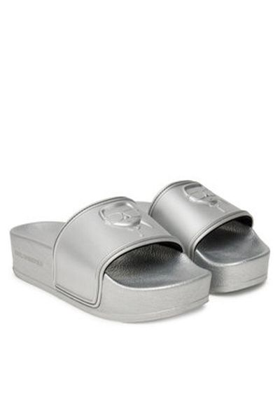 Karl Lagerfeld Papuci de damă argintii KARL LAGERFELD-KL80819M VSL SILVER RUBBER