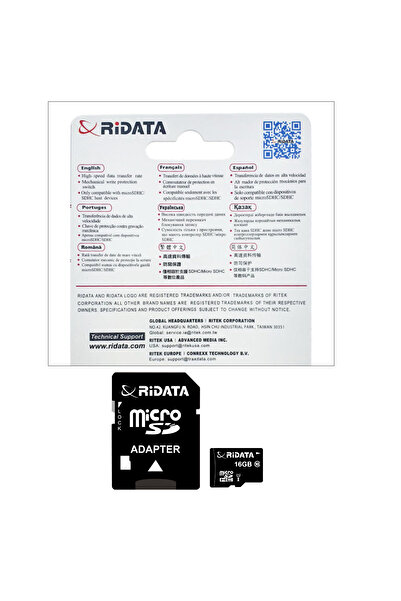 ridata 16GB microSDHC UHS-I U1 memory card, RiDATA Flash Memory, with SD adapter, class 10