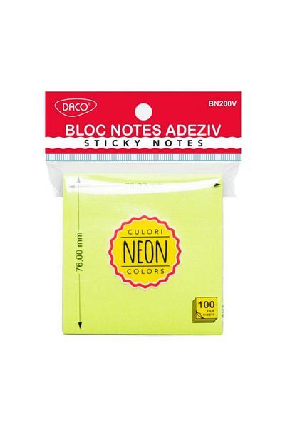 daço Sticky Memo Pad Neon Green Daco, 76x76 mm, 100 Files