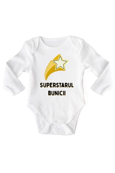 OEM Body bebe, superstarul bunicii, 12-18 luni, maneca lunga, bonisa creativ, alb, 100% bumbac