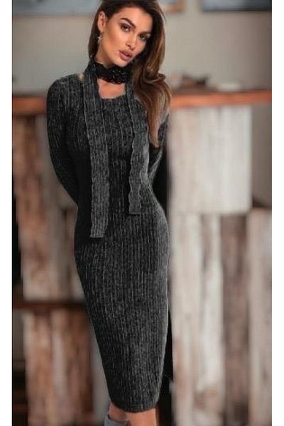 1001moda Γυναικείο φόρεμα μεσαίου μήκους με λεπτομέρεια αντίκα με μαντήλι