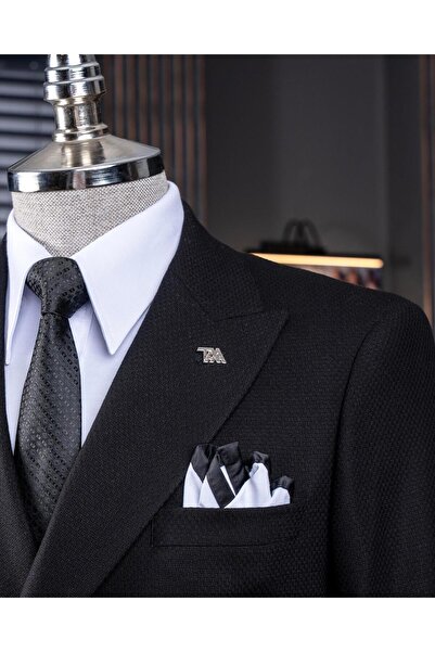 TerziAdemAltun Italian Style Slim Fit Double Breasted Men's Single Jacket Black T14397
