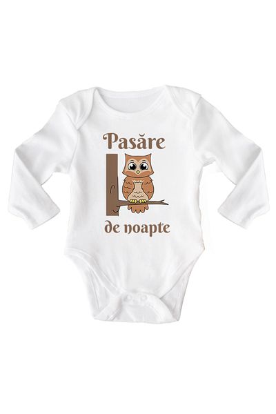 OEM Body bebe cu mesaj, Pasare de noapte, 3 -6 luni, maneca lunga, bonisa creativ, alb, 100% bumbac