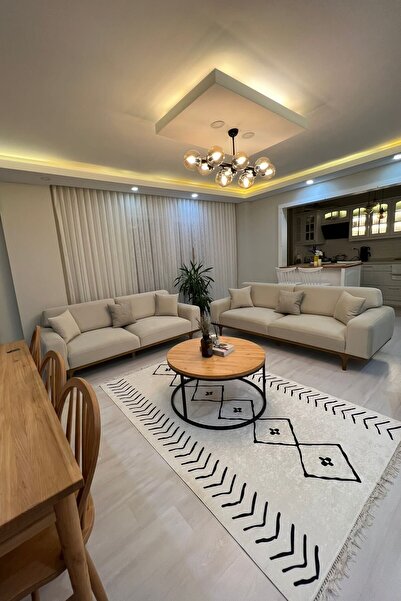 CENTER AVM İskandinav Beyaz Halı Salon Halısı Makinede Yıkanabilir Kaymaz Tab...