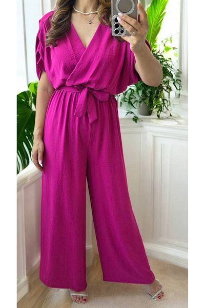 GLAMSI Women's Jumpsuit with Short Sleeves and Drawstring Waist – Casual & Modern Style