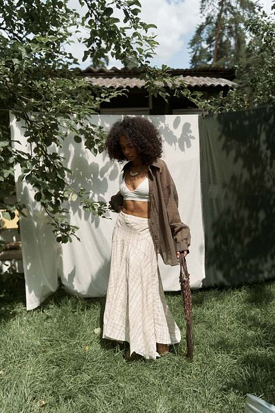 BOHEMAİ Peigi Striped Beige Midi Skirt
